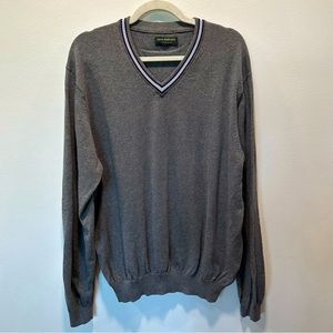 John Bartlett Consensus V-Neck Purple & White Stripe Gray Sweater Men’s Size XL